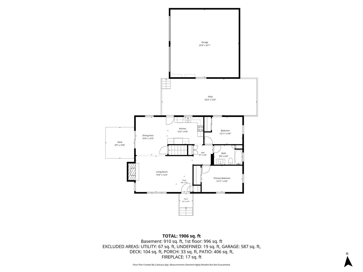 Floor plan of the main level and detached garage